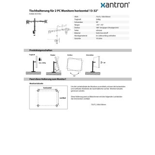 Tischhalterung für 2 PC Monitore horizontal 13-32, Xantron ECO-E02