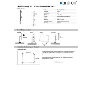 Tischhalterung für 2 PC Monitore vertikal 13-32, Xantron ECO-V02