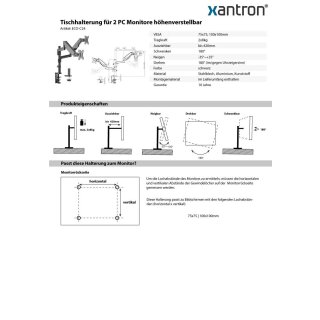 Tischhalterung für 2 PC Monitore höhenverstellbar, Xantron ECO-C24