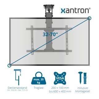 Elektrische motorisierte Deckenhalterung für TV Monitore 32-70, Xantron DEHA-600E
