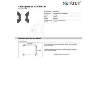 VESA Adapterplatte 400x400, Xantron VESA-400B