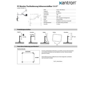 Monitor Tischhalterung höhenverstellbar, schwenkbar, TOPLINE-C12